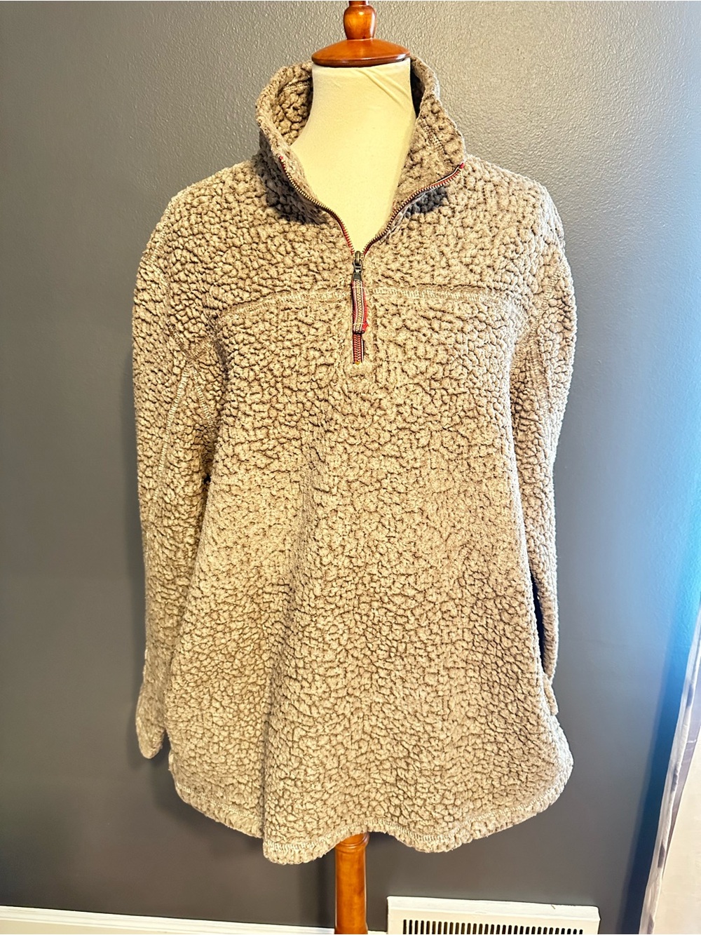 Alpine Sherpa XL Taupe Quarter Zip Pullover Oversized Cozy Fleece Jacket